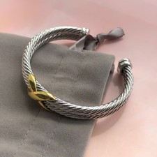 DAVID YURMAN - STERLING SILVER + 14K YELLOW GOLD "CROSSOVER" CUFF BRACELET / M