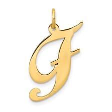 14k Yellow Gold Large Fancy Script Letter F Initial Charm Pendant Mother Gift