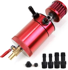 Oil Catch Can Kit with 4 Adapters + Breather Filter Drain Valve Plug 2 Ports (1 