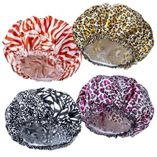 4 Pack Women's Waterproof Shower Caps - Reusable Elastic Bath Hair Covers