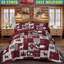 Cabin Quilt Set King Microfiber Bear Deer Nature Reversible Lightweight New