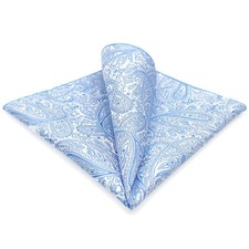 Mens Pocket Square Paisley White Black Elegant Large Party Woven Handkerchief