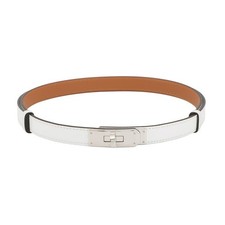 Hermes Kelly Belt 18 New White/Silver Hardware Epson K Stamp White