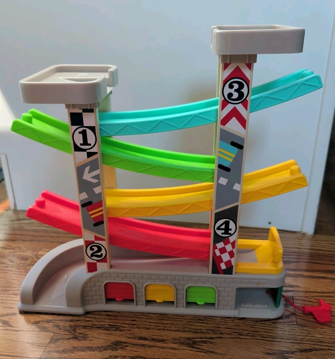 TOP BRIGHT Race Ramp Toddler Toy Missing Blue Car (Number 3) Have Green Red Yel