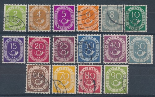 1951/52 FEDERAL GERMANY FIGURE AND HORN LOT 16 USED STAMPS F/4658