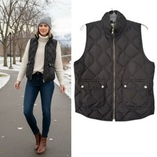 Woolrich Duck Down Puffer Vest Women's Size L Black Quilted Sleeveless Full Zip