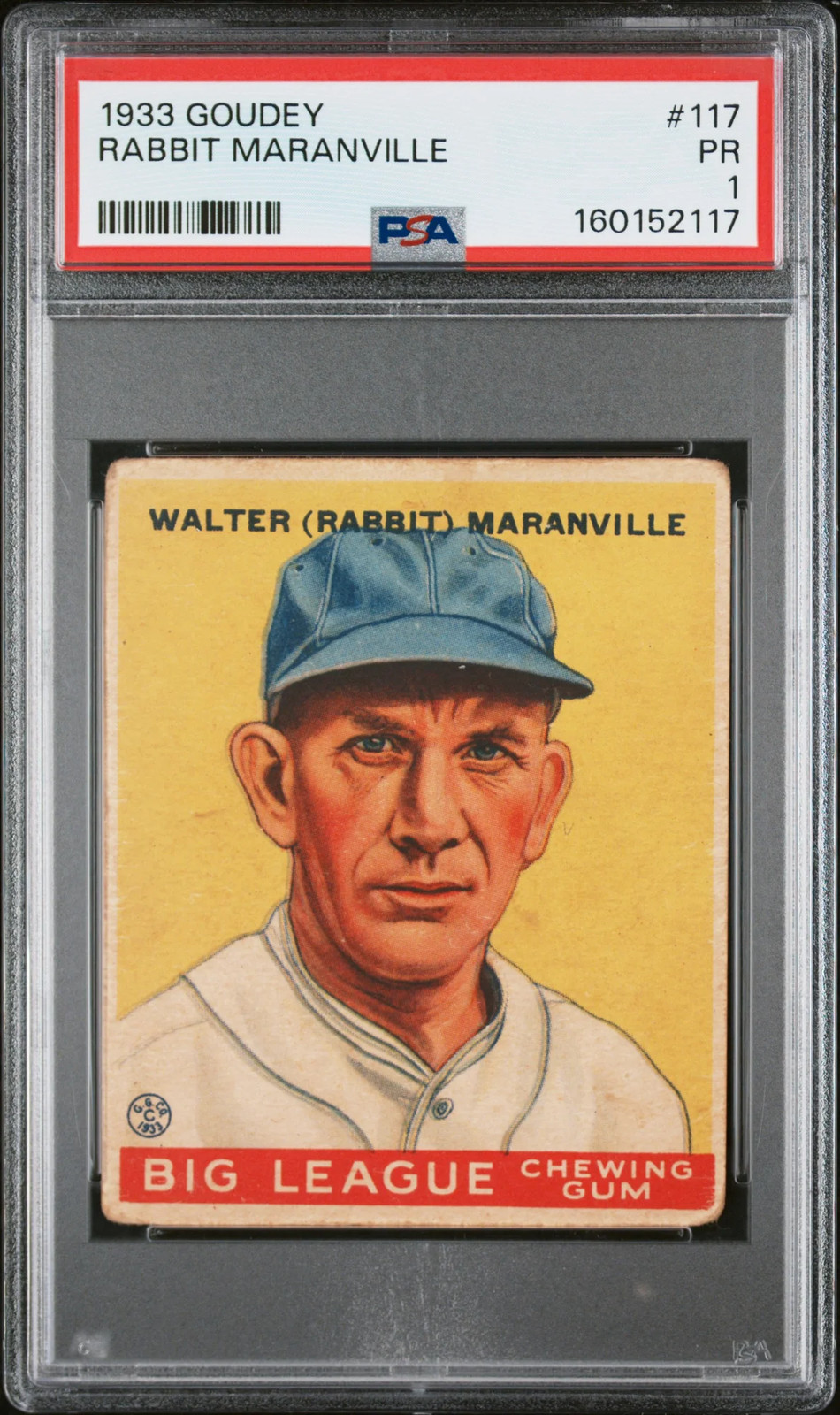 1933 GOUDEY #117 RABBIT MARANVILLE PSA 1 POOR