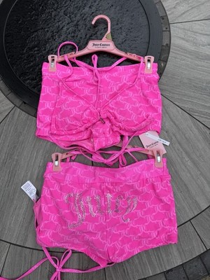 Juicy Couture Juicy Logo Rhinestones Pink Bathing Suit 2 Pc Set Women s Size S