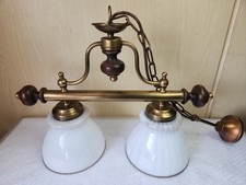 Vintage Brass Hanging Pool Snooker Table Office Pub Ceiling Light Glass Shades