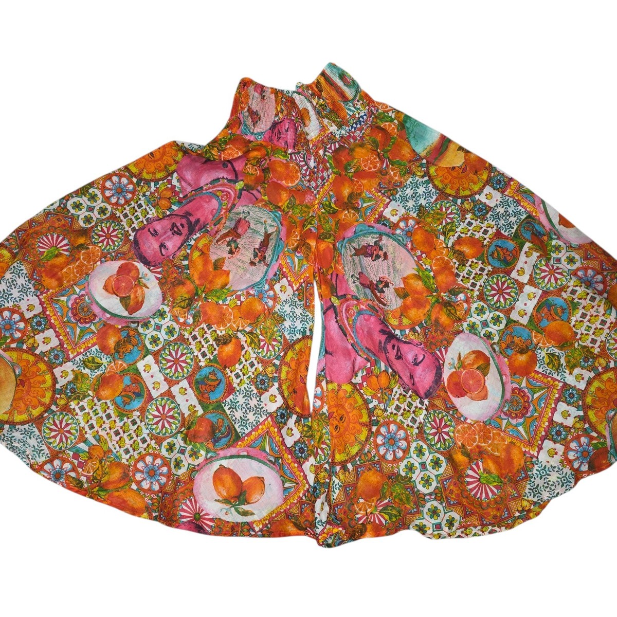 Antica Sartoria Giacomo Cinque Positano Palazzo Pants Citrus Print Wide Leg OS View 4