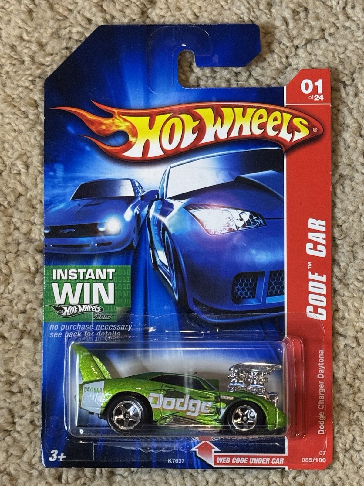 2007 Hot Wheels Code Car Dodge Charger Daytona 1/24 Green 085/180 1:64 Scale