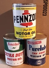 Oil Cans Pennzoil Sinclair Purelube One Quart Display Shop Garage