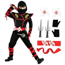 Kids Ninja Costumes Set Halloween Ninja Cosplay Costume with Kids-S-4/5T Black
