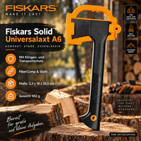 Fiskars Solid Universalaxt A6 Mit Klingen- Und Transportschutz