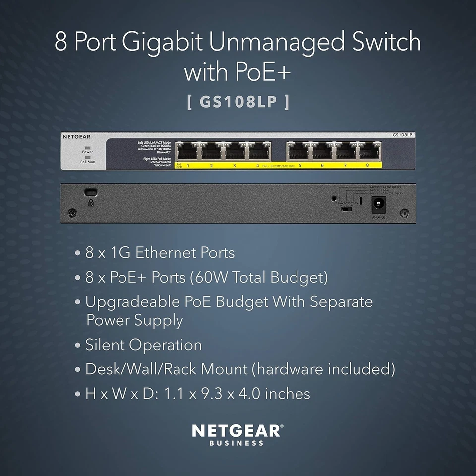 NETGEAR GS108LP - Switch - 8 x 10/100/1000 (PoE+) - desktop, rack-mountable NEW - Image 2 of 4