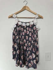 Kate & Mallory Womens Small Navy Pink Floral Cut Out Sleeve Tank Top Shirt