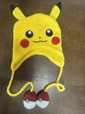 Pikachu Face Pokemon Warm Winter Ear Flap Hat Pokeball Ties