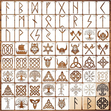 60Pcs Runes Stencils for Painting on Wood Burning Patterns Tree of Life Stencils