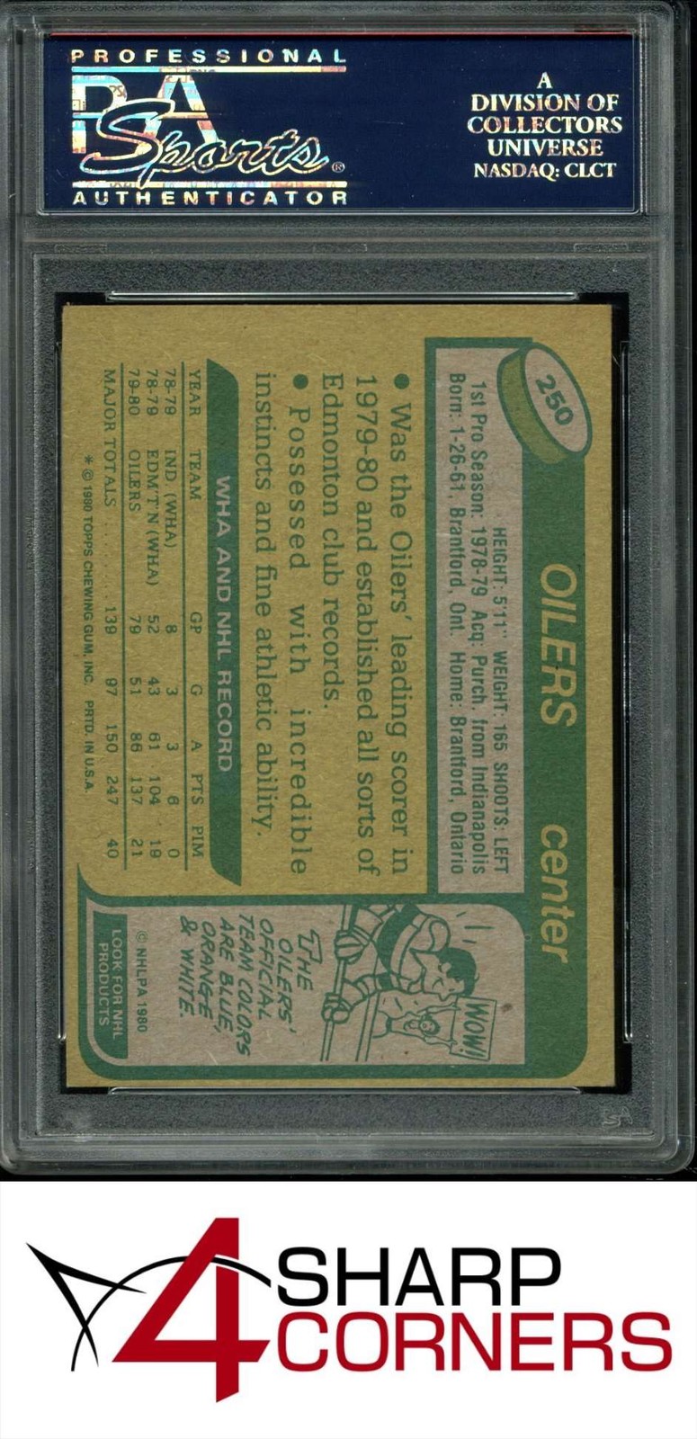1980 TOPPS #250 WAYNE GRETZKY OILERS HOF PSA 6 view 2