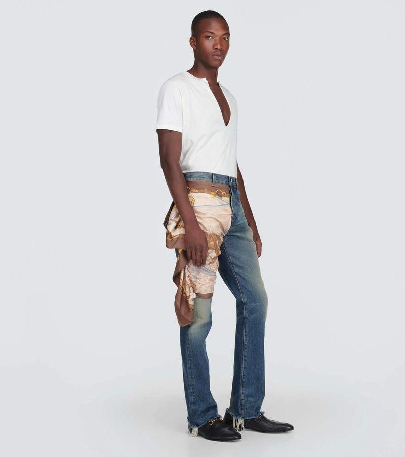 GUCCI Embellished Straight/Slim Jeans With Silk Overlay, Size: W33, RRP: £1,650 image 2