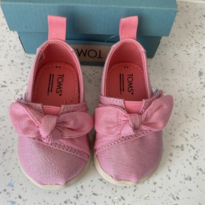 TOMS Tiny Girls Classic Alpargata Loafer Pink Glimmer/Bow UK Toddler 3 EU 19,5