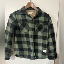 Weatherproof Vintage Boys Sherpa-Lined Flannel Jacket SzS 7/8 Green/Black I