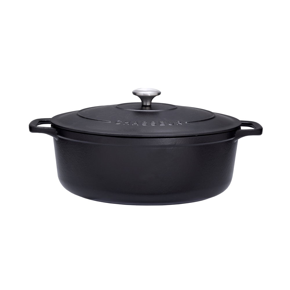 Cocotte ovale 31 cm fonte émaillée noir pour repas de famille