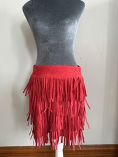 Red Faux Suede Leather Finge Mini Skirt. Festival, Boho Western. W.A.Y Y2K. NWT