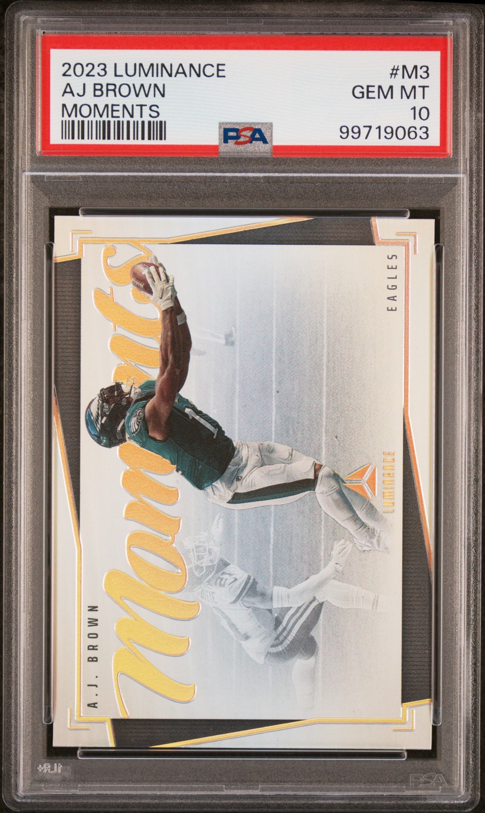 2023 Panini Luminance Moments Aj Brown #M3 PSA 10 CASE HIT POP 1
