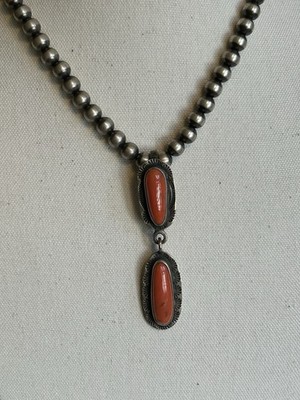 Native American J L Coriz Signed Mediterranean Coral Pendant