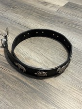 1992 Belt Honest By Brighton Animal Concho Black Genuine Leather 30 Brass Buckle