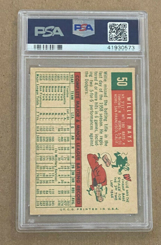 1959 Topps #50 Willie Mays PSA 5.5 Giants Hof'er $529.99 view 2