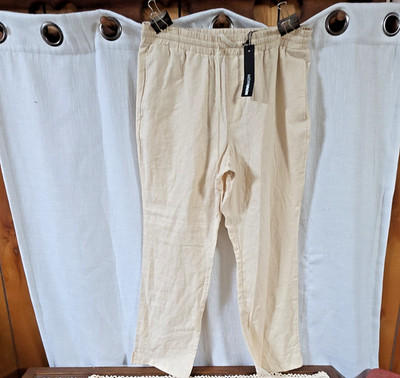 NOVA MEN Khaki Linen Slim Fit Pull-On Pants Straight Leg Drawstring XL