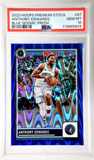 2023-24 Hoops Premium Stock Anthony Edwards Blue Seismic Prizm /99 PSA 10