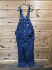 Vintage Carhartt Denim Bib Overalls 38x34 Union Made USA Distressed Workwear