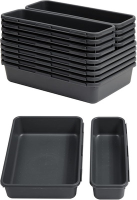 13 PCS Drawer Organizer Tray, Interlocking Office Desk Drawer Storage, Black Pla