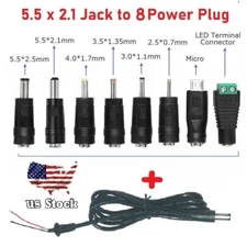 8Pcs 5.5x2.1mm Laptop Universal DC Power Jack Set Charger AC DC Adapter Plug(B)