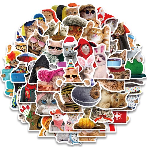 50pcs Random Vinyl Laptop Skateboard Stickers Luggage Decals Lovely Hip-hop Cats - Picture 2 of 7