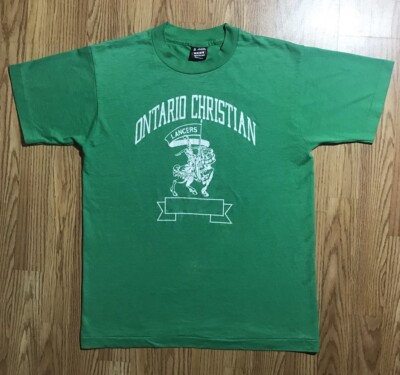 Vintage 90s Fruit of the Loom BEST Single Stitch T-Shirt M Green School Logo USA