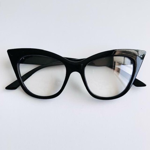 Retro Cat EYE Vintage PinUp Big Large Fashion Clear Lens Eyeglasses Sharp Frames - Picture 7 of 8