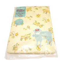 Vintage Carter's Crib Sheet Yellow Toys Print Trains Jack in the Box NOS