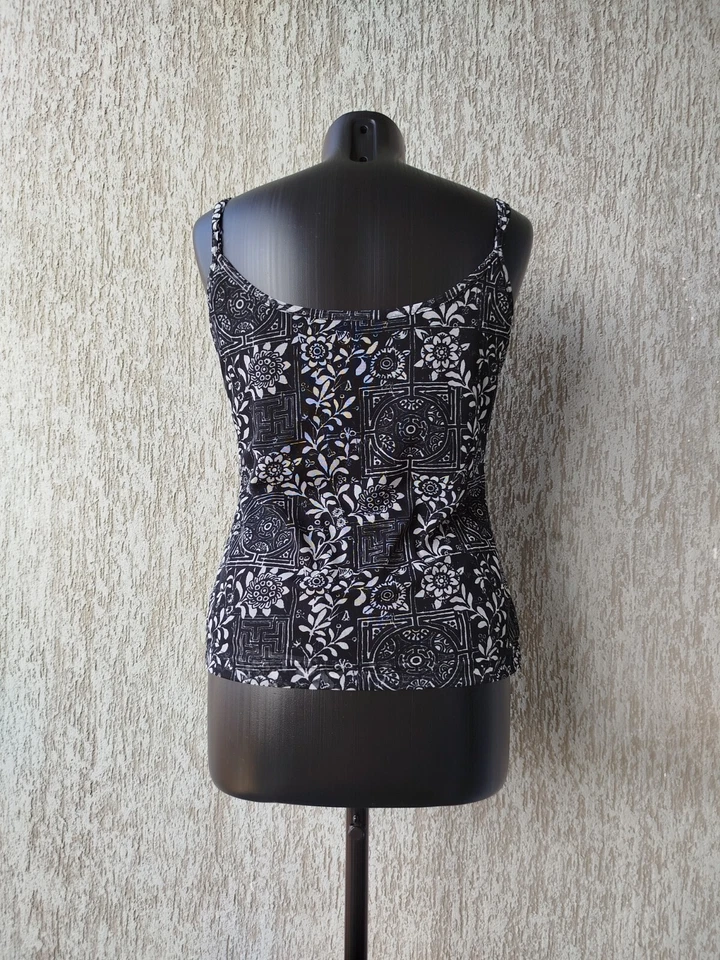 ESPRIT Top Sin Mangas Cami Gótico Tribal Estampado Floral Negro Vintage Años 00 Talla XL Foto 2 de 4