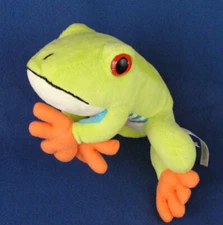 Petting Zoo Tree Frog Plush Bright Green Red Eyes Realistic Orange Feet Soft Toy