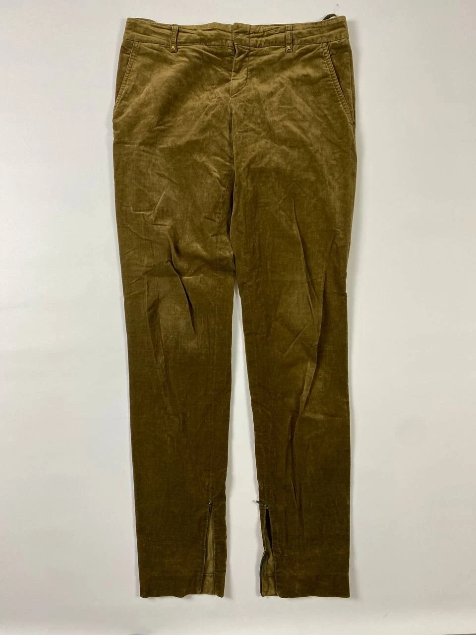 GUCCI Pantaloni eleganti dritti regolari in velluto marrone con zip alla caviglia chino 42 W31