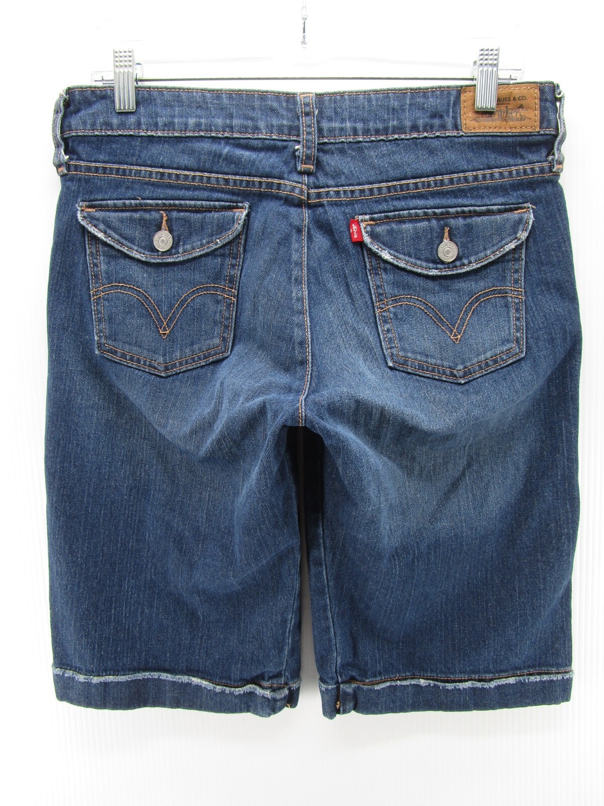 Levis 515 Shorts Women 8 Blue Bermuda Denim Mid Rise Logo Outdoor Flap  Pockets | eBay