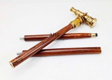 Brass Victorian Telescope Watch Handle Vintage Style Wooden Walking Stick Cane