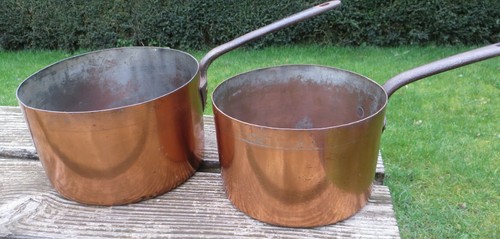 Two Similar Antique Victorian Large Copper Saucepans Pans EK Wilson AC 10.5" 9" - Picture 14 of 15