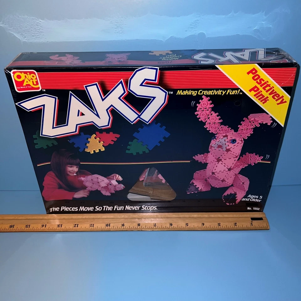 Juego de juguetes de construcción vintage Ohio Art ZAKS Positive Pink Bunny nuevo caja sellada 1552 Foto 2 de 4