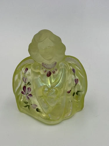 FENTON HP TOPAZ URANIUN GUARDIAN ANGEL FIGURINE by B FLUHARTY ~GLOWS~