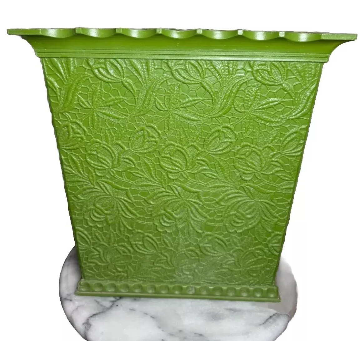 Max Klein Vintage MCM Trash Can Green Lace Floral Ruffle Plastic
